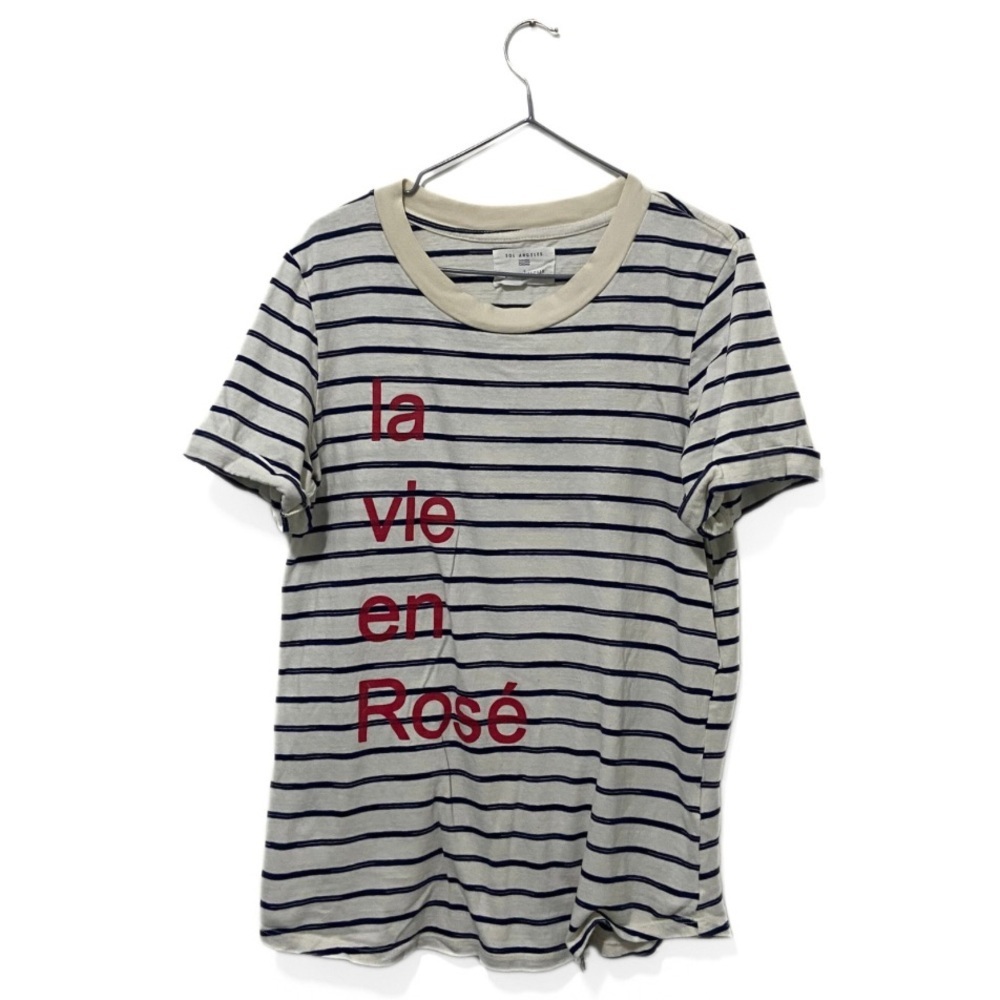 Sol Angeles | Anthropologie Cream Crew-Neck Striped T-Shirt Size Medium